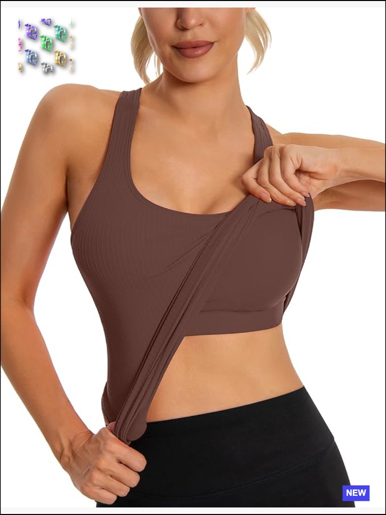 Seamless Workout Tank Top With Built In Bra Racerback Ribbed Athletic Yoga